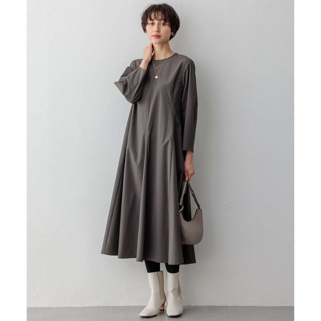 23区 【洗える】ストレッチタイプライター ワンピース （グレー系