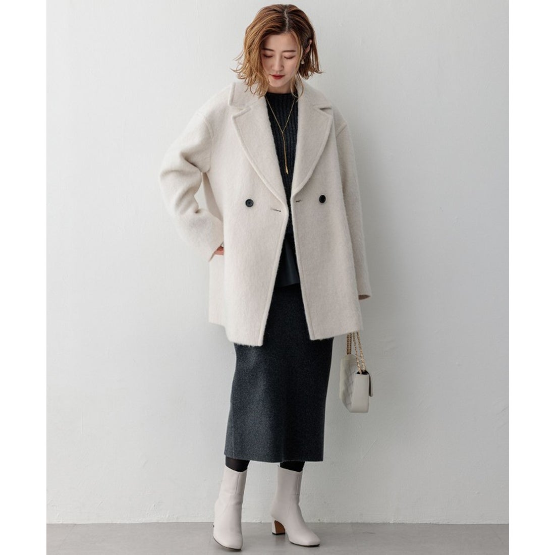 ニジュウサンク 23区 ループカットシャギー コート （ネイビー系