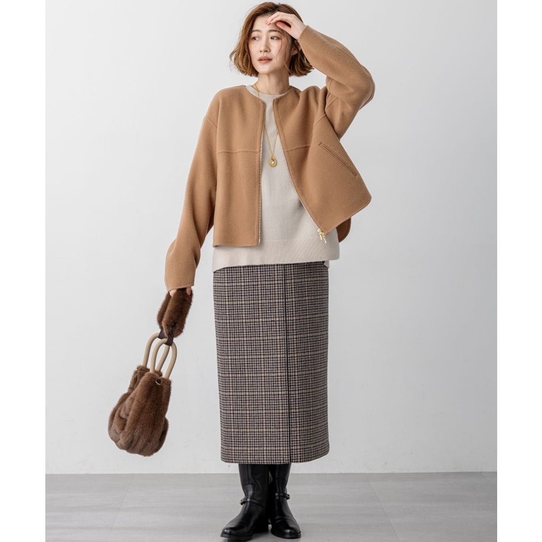 ニジュウサンク 23区 ウールライトリバー ノーカラー ショートコート