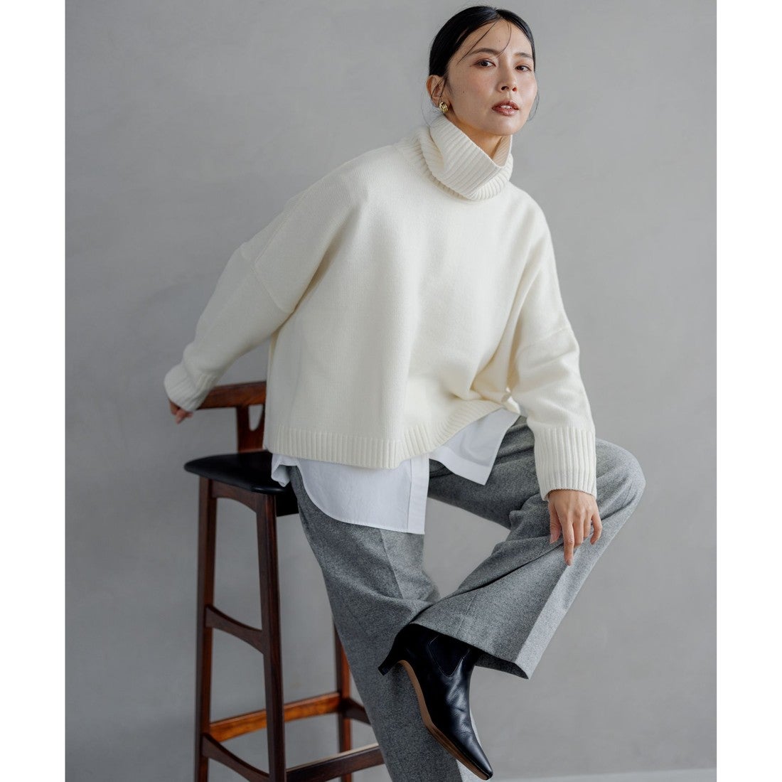 23区 【一部先行予約/洗える】ウールカシミヤ ニットポンチョ