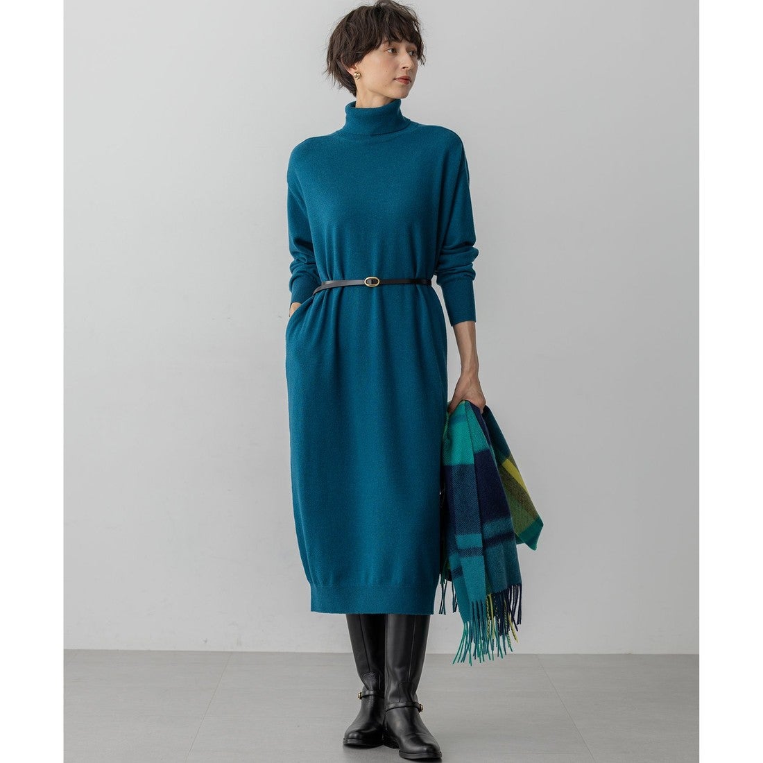 23区 【洗える】カシミヤブレンド タートルネック ニットワンピース