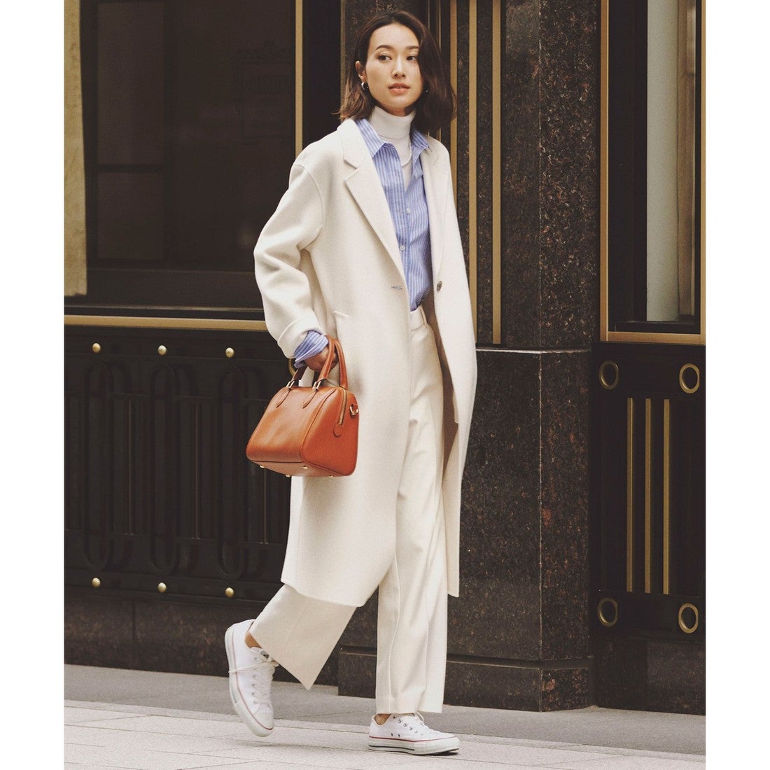 23区（大きいサイズ） ウールリバー ロングコート （ベージュ系） -靴