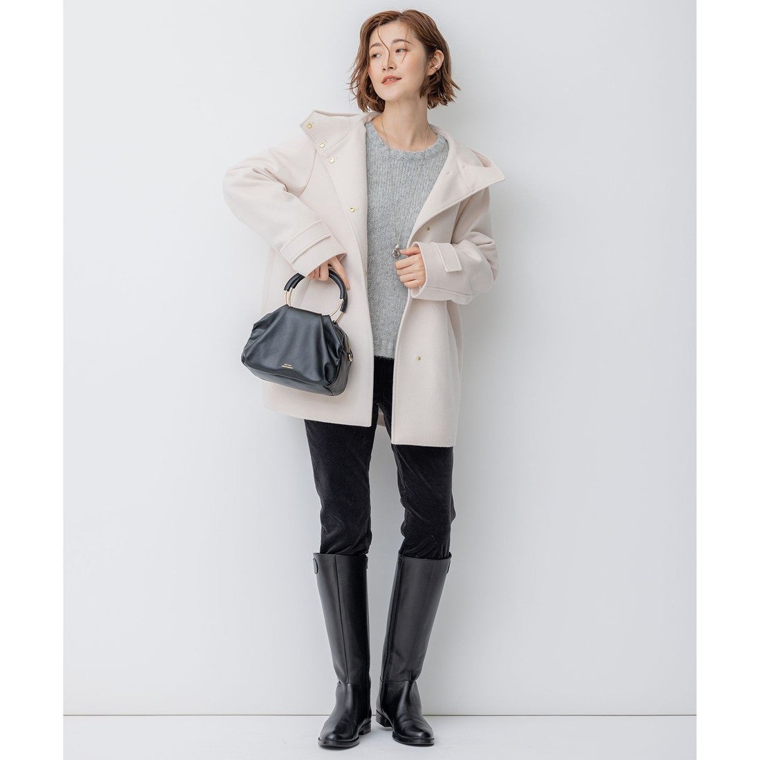 23区（大きいサイズ） ウールカシミヤビーバー フード付き ショート