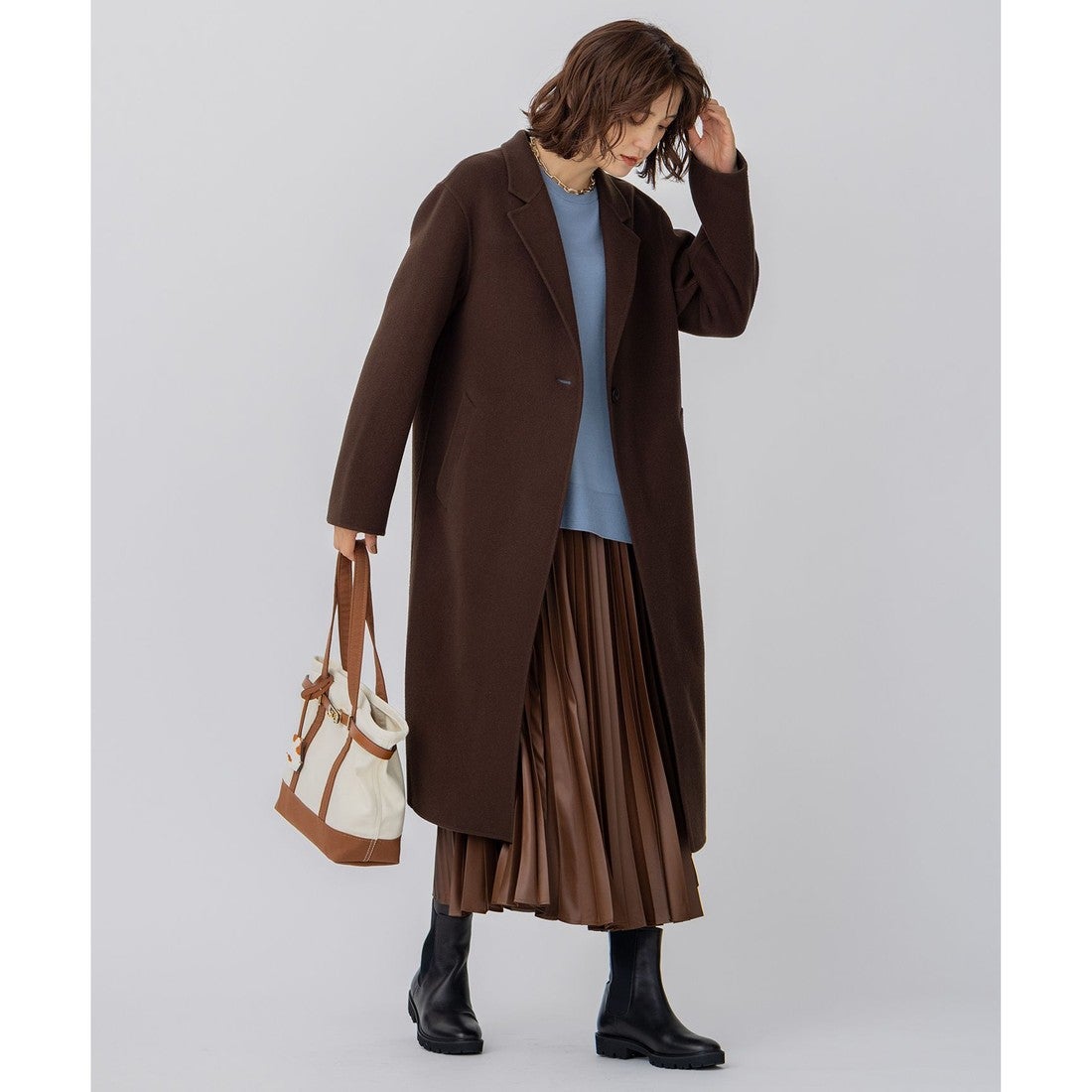 23区（大きいサイズ） ウールリバー ロングコート （ベージュ系） -靴