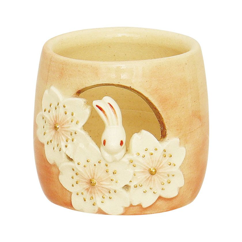 茶道具 蓋置（ふたおき） 蓋置 桜に兎（薄桃） 今岡 三四郎