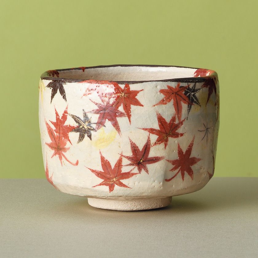 木村閑流 茶盌「紅葉に流水」 共箱共布栞 京焼 抹茶碗 抹茶茶碗 茶道具