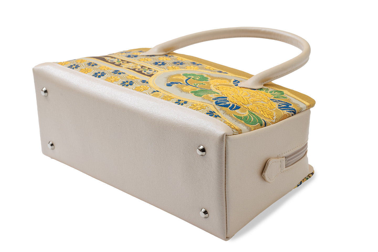 Online限定【引箔を使った帯地の利休バッグ】百花唐草柄淡色/二重織