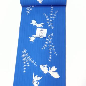 竺仙 浴衣 かげろう 注染 金魚 青色 反物｜着物のオンラインショップ