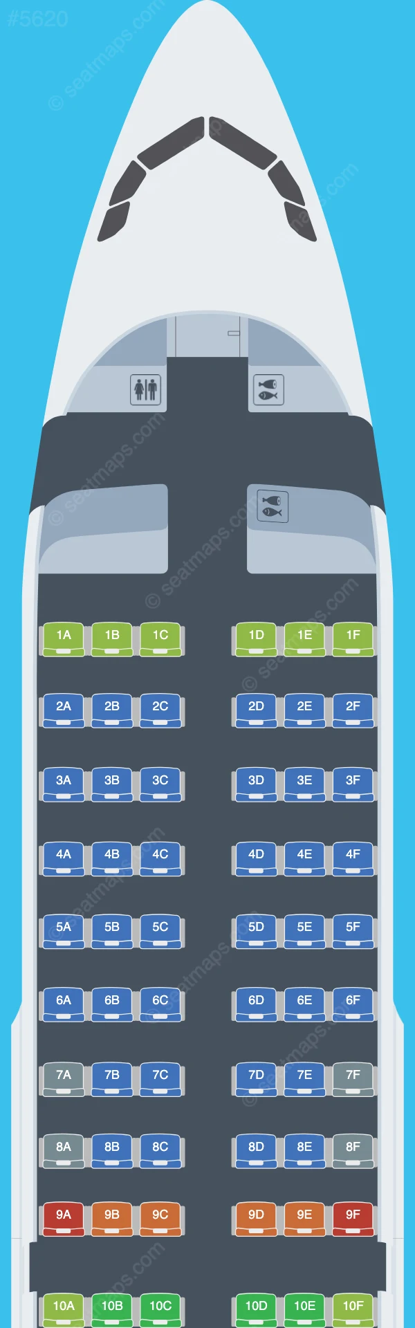 Air France Airbus A319の評価を含むシートマップ。