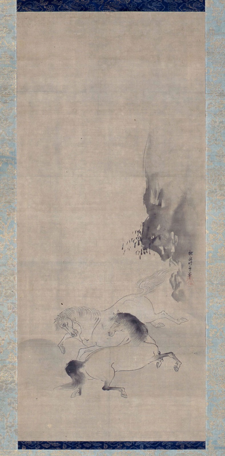 B000026-1965｜狩野 探幽｜龍頭観音・野馬・柳牛図｜本間美術館所蔵