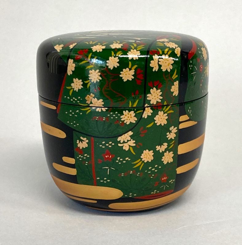 茶道具】即中斎好写 誰ヶ袖蒔絵 黒大棗 （春柄） *幸斎* 茶器*茶入*