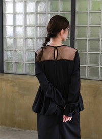 オケージョン/結婚式】ペプラムバルーンドッキングワンピース – SELECT