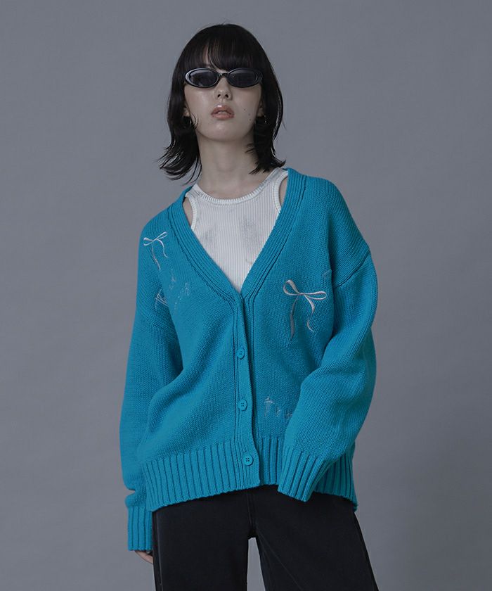 リボン刺繍Vネックカーディガン【miette ミエット】 | titivate