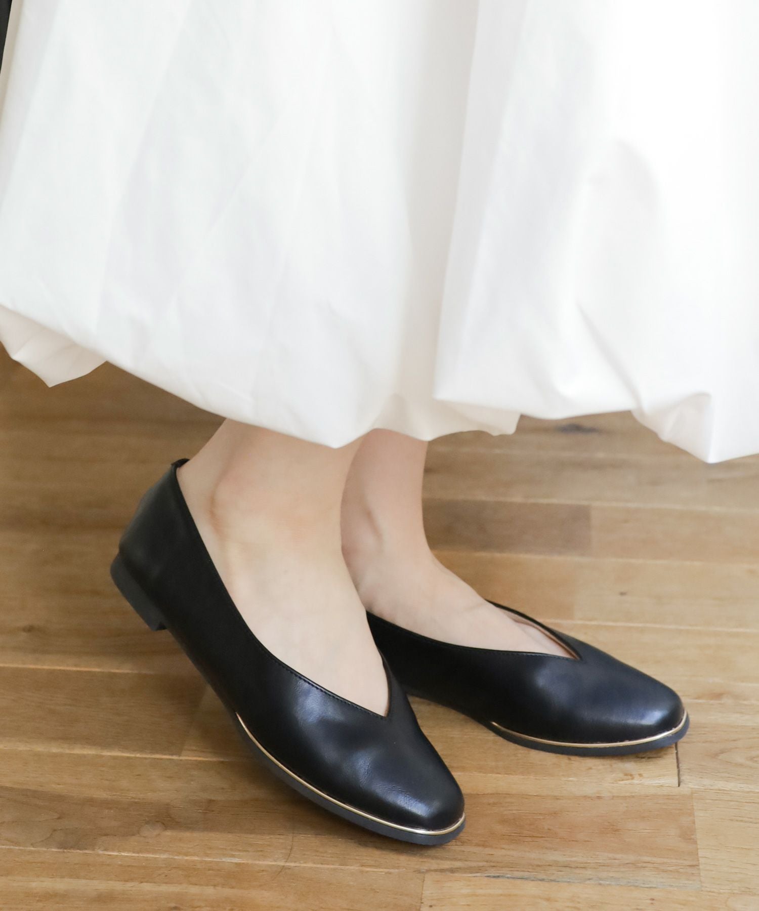 ゴールドピーススクエアトゥフラットパンプス | SESTO(セスト