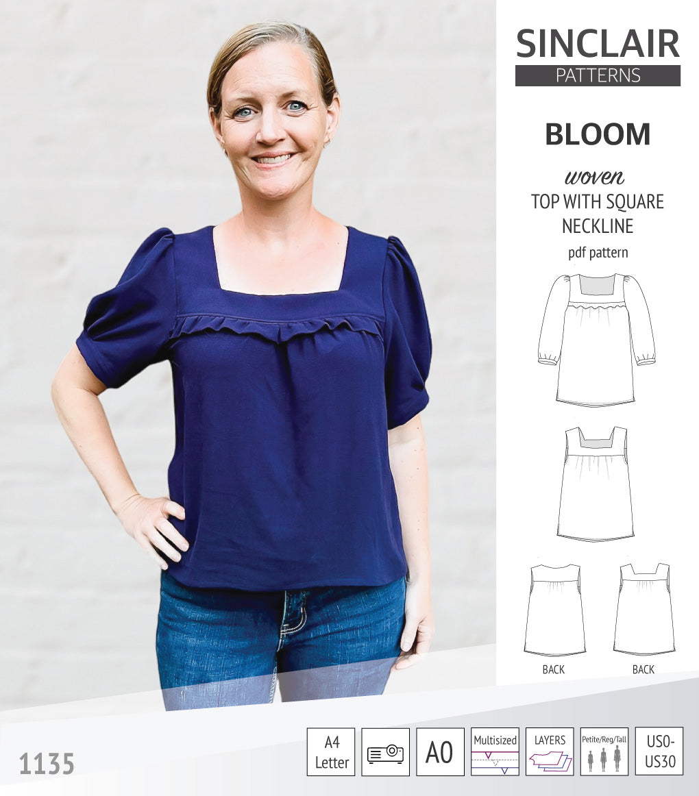 Bloom square neckline woven top with a split hem (PDF) – Sinclair