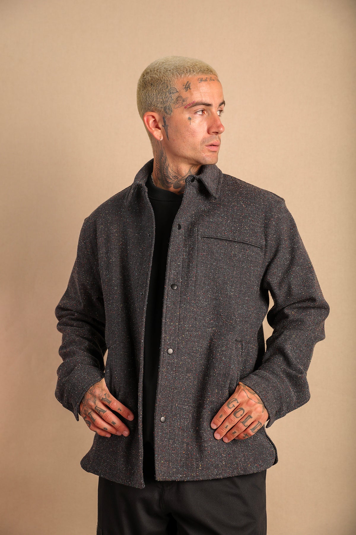 Stripe Wool Shirt Jacket Charcoal - Signature Innovation Group