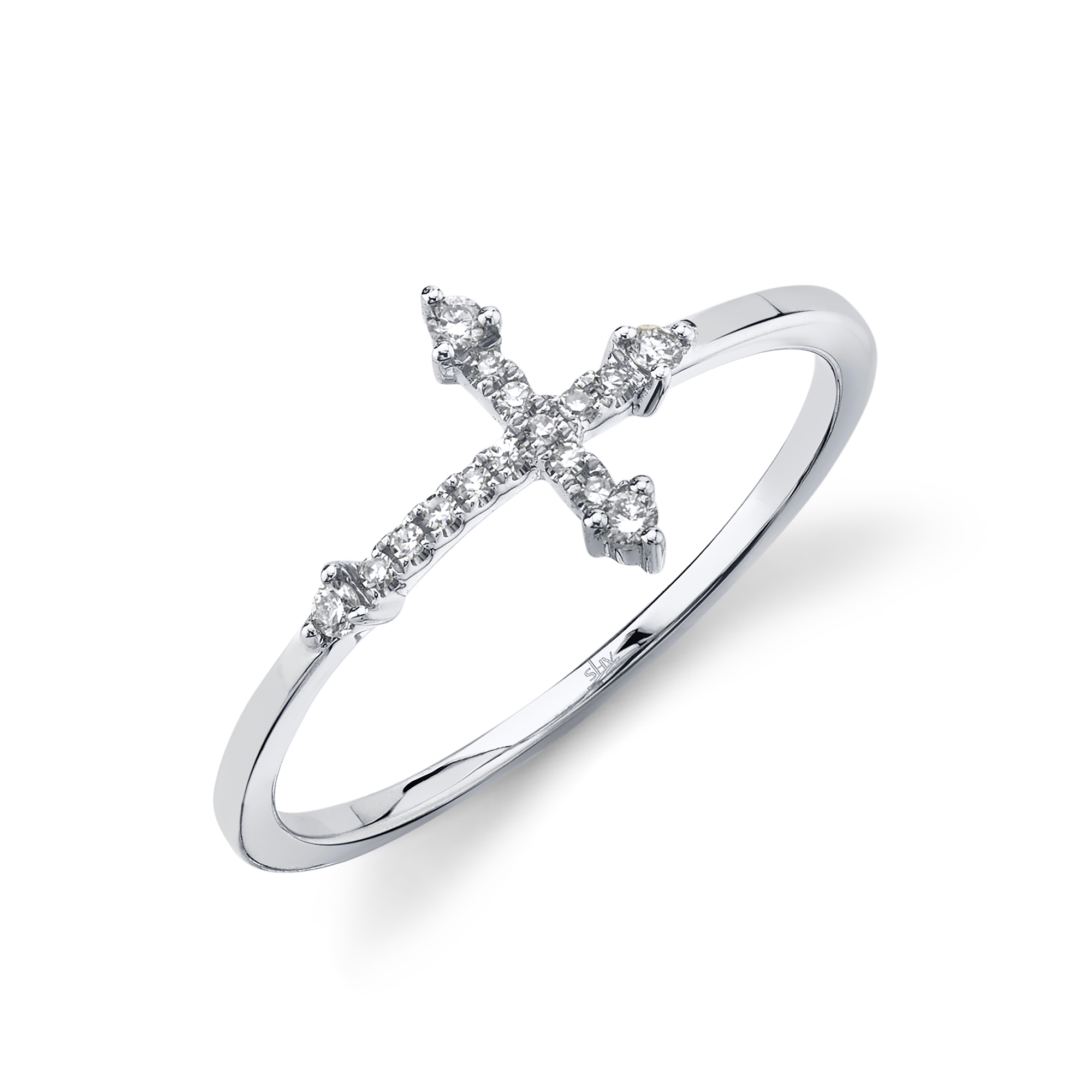 Shy Creation 0.09CT 14K W/G Diamond Cross Ring 478-31055