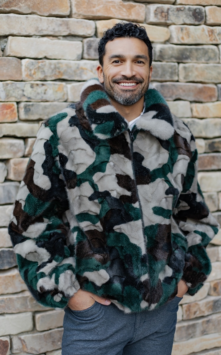Sectional Mink dyed camo bomber - Sitka Fur Gallery