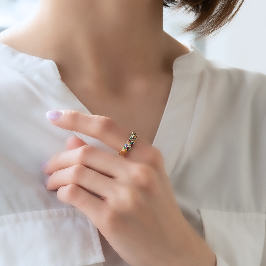 リング K18イエローゴールド サファイア エメラルド オレンジ