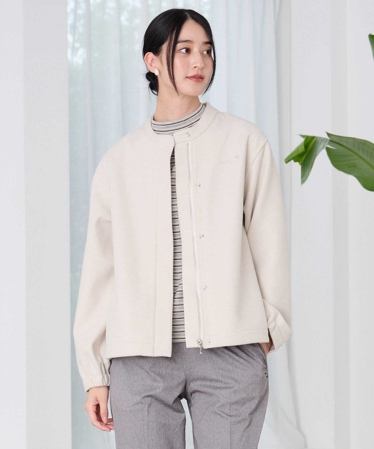 ウールライクメルトン コクーンジャケット（ノーカラージャケット