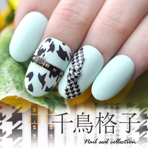 ネイルシール 千鳥格子 チェック 伸縮抜群 ベルト ライン 四角