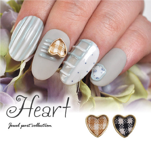ネイルパーツ ハート ゴールド チェック 布 ハンドメイド ディッシュ