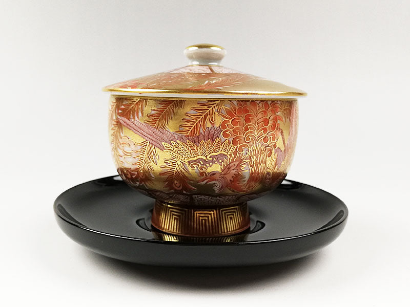 九谷焼 錦山窯 赤絵瑞鳥 蓋付湯呑(1客) – 漆陶舗あらき 輪島塗 九谷焼