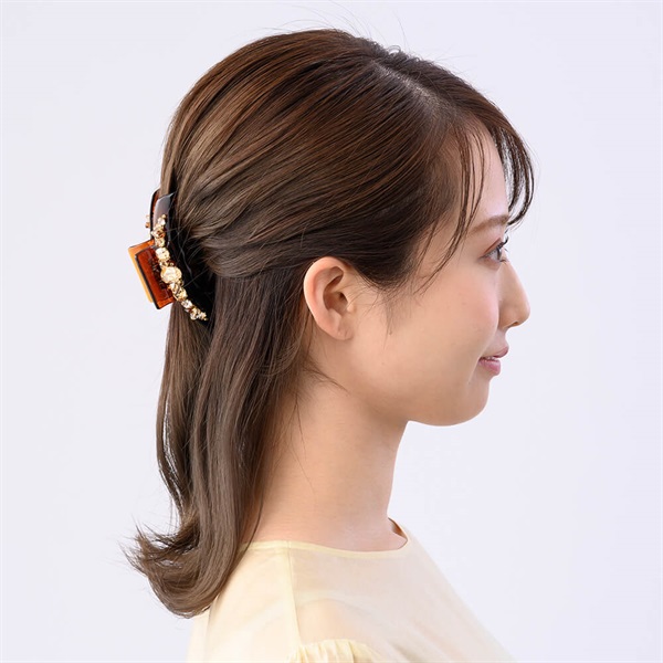 ラインドストーン バンスクリップ(ライトブラウン) | バンスクリップ