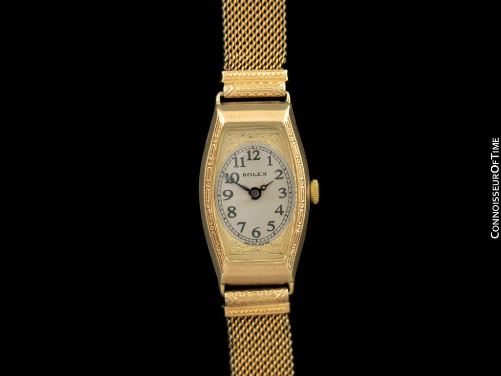 1930's Rolex Art Nouveau Vintage Ladies Tonneau Watch - 9K Rose