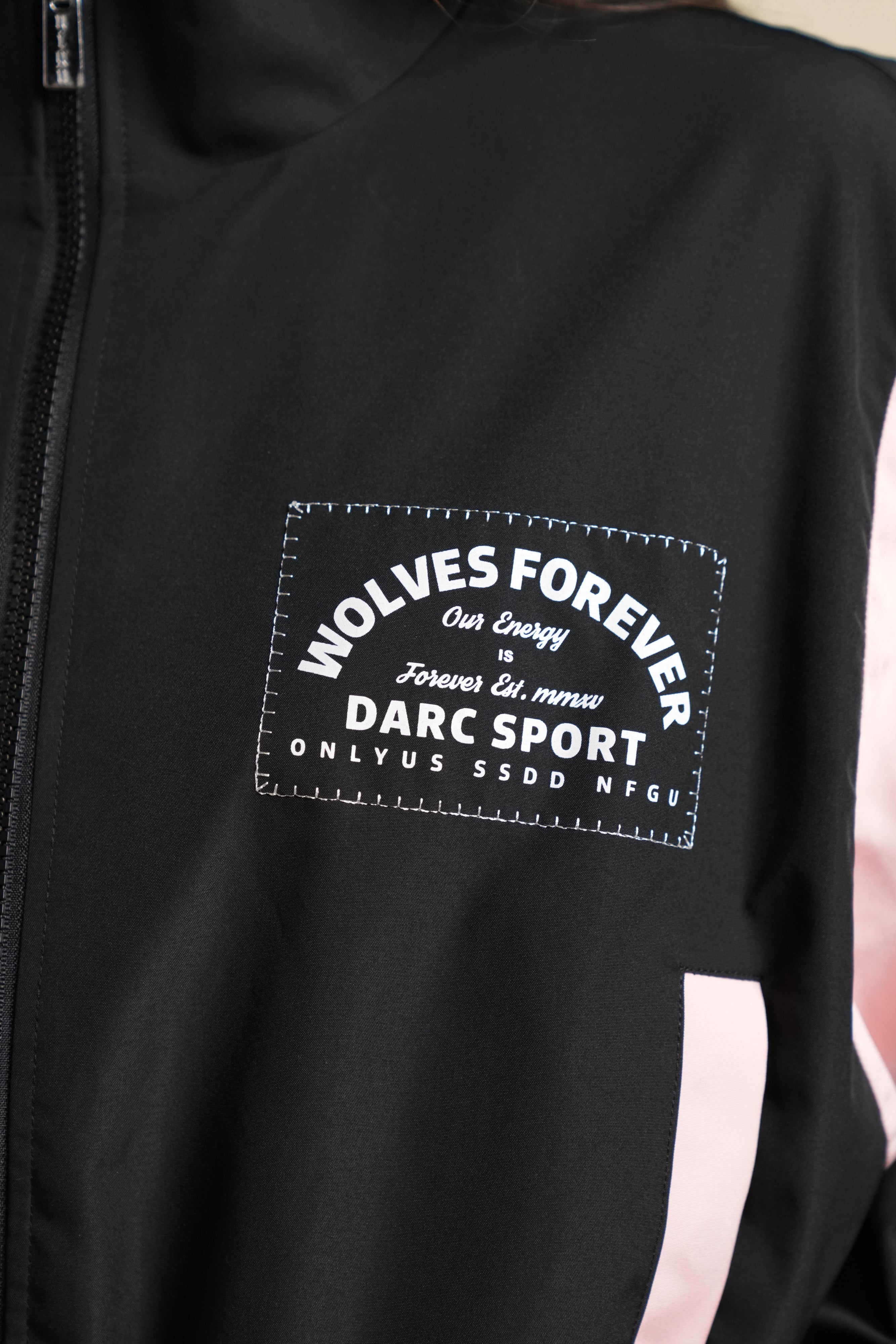 Chopper Core Applique Nadia Track Jacket in Black/Cherry Blossom