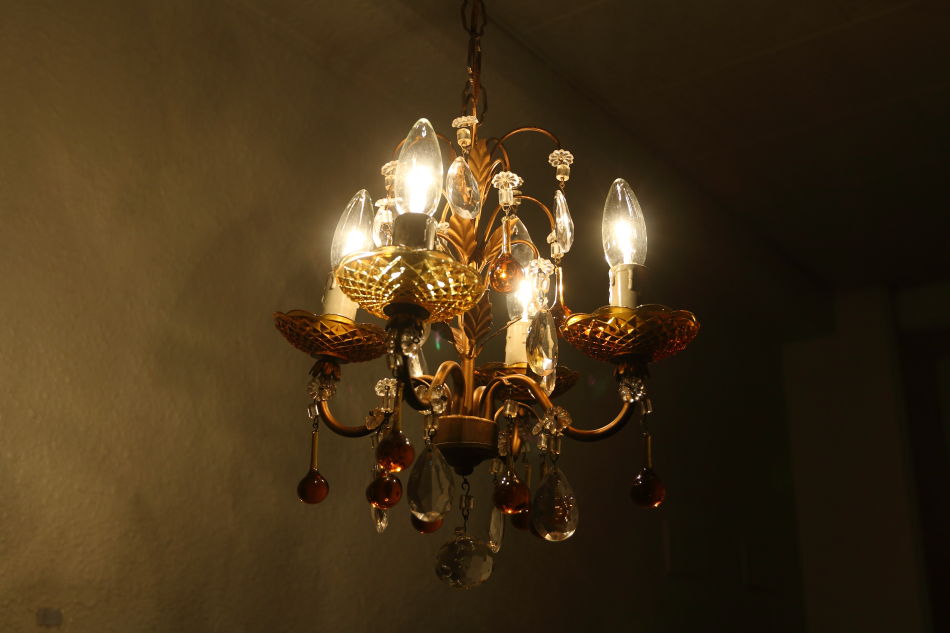 ムラーノアンバーガラス&クリアドロップ ゴールドギルトシャンデリア(4