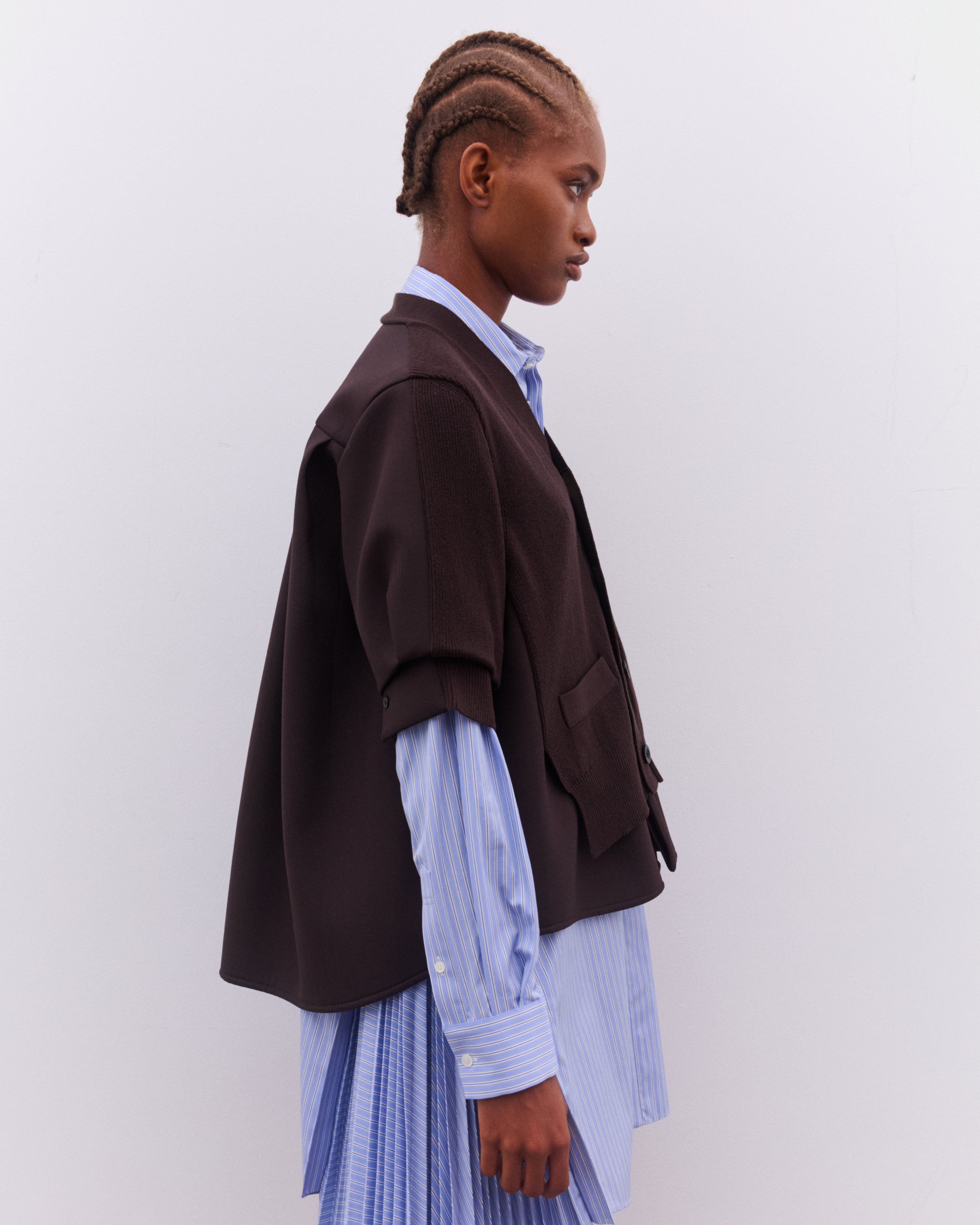 sacai: Women's Panelled Knit Cardigan (Brown) | DSML E-SHOP