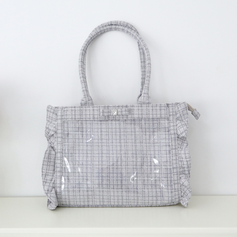 パレットリリーツイードバッグ ビジューリボン ホワイトグレー| FUKUYA