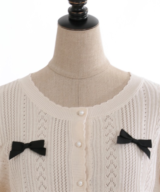 リボン付透かし編みニットカーディガン | axes femme online shop -outlet-