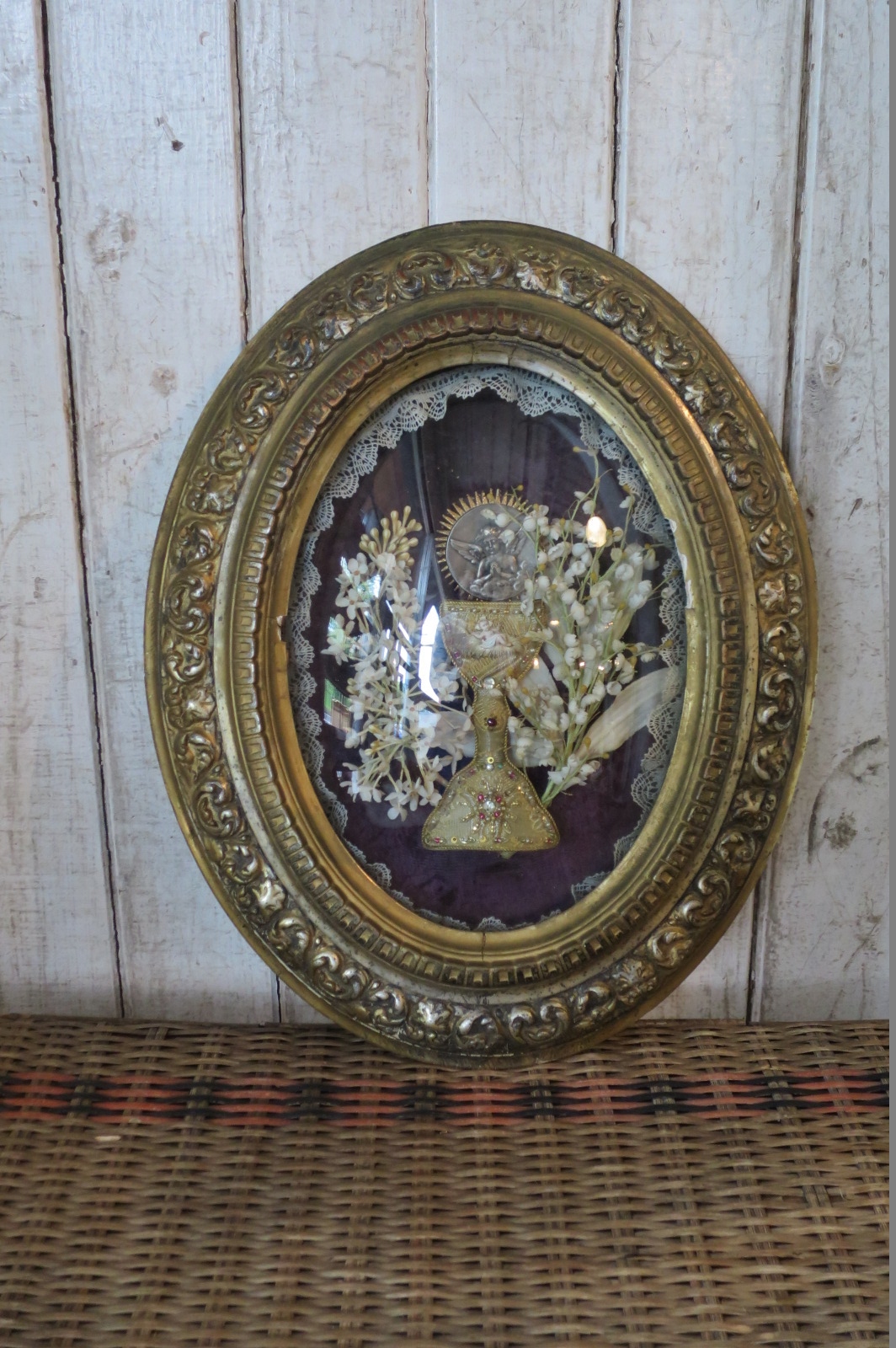 ze-0909 フランスアンティーク オーバルフレーム ドームガラス 天使の