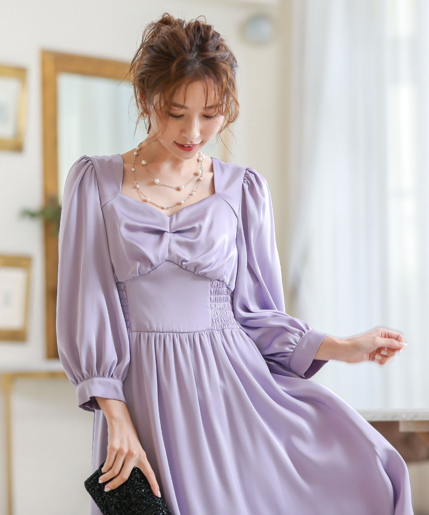 7分袖カフスパーティーワンピース｜パーティードレス・結婚式