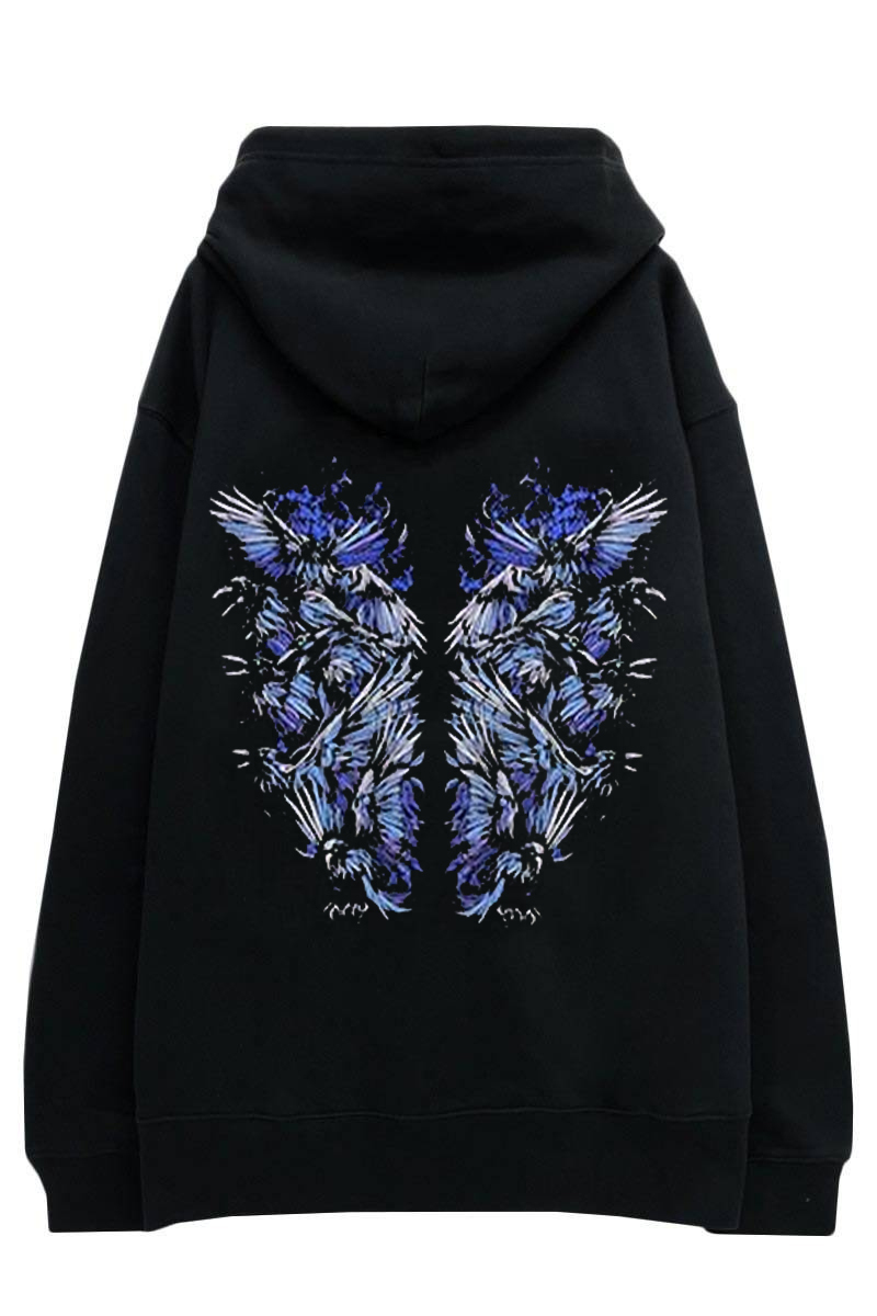 BRING ME THE HORIZON UNISEX ZIPPED HOODIE: BLUE CROW WINGS (BACK