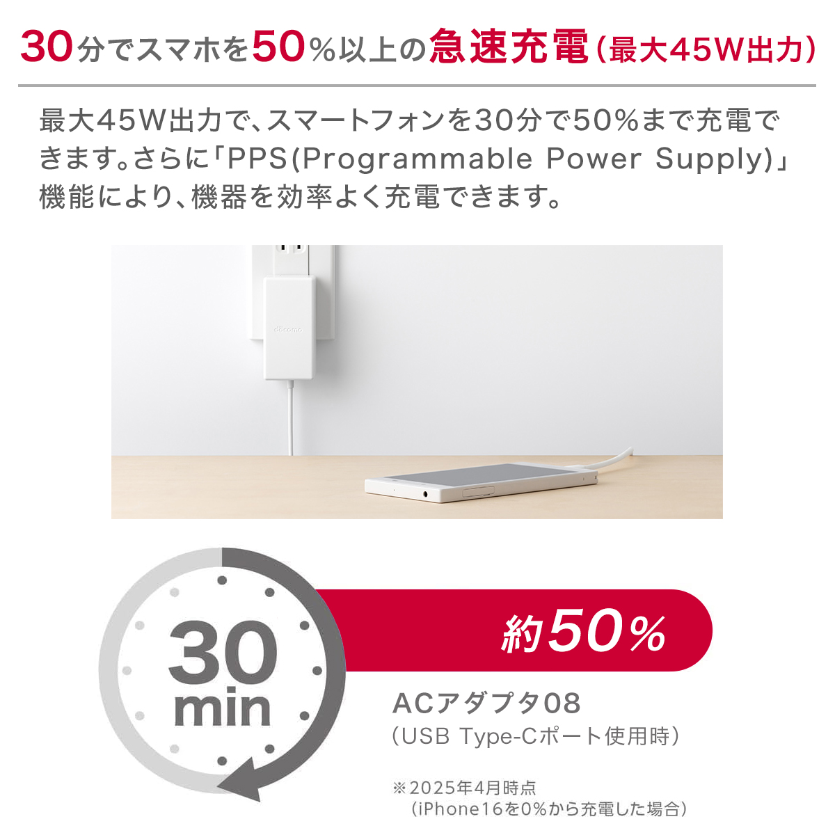 dショッピング |ドコモ純正 ACアダプタ 08 Type-C 最大45W 高速充電