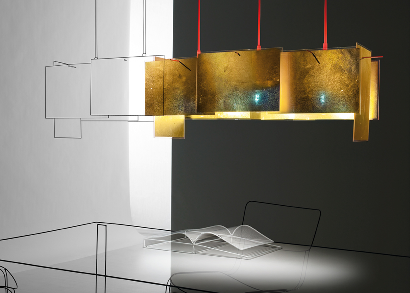 Designer hanging lamp 24 carat blue M extension set | Ingo Maurer