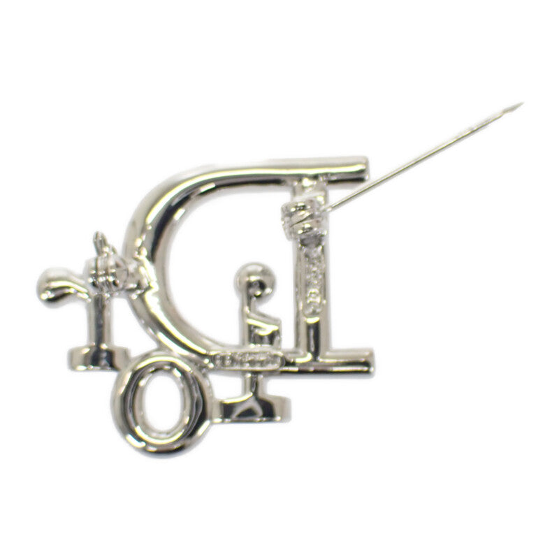 ディオール Dior ロゴ ブローチ メタル ラインストーン シルバー
