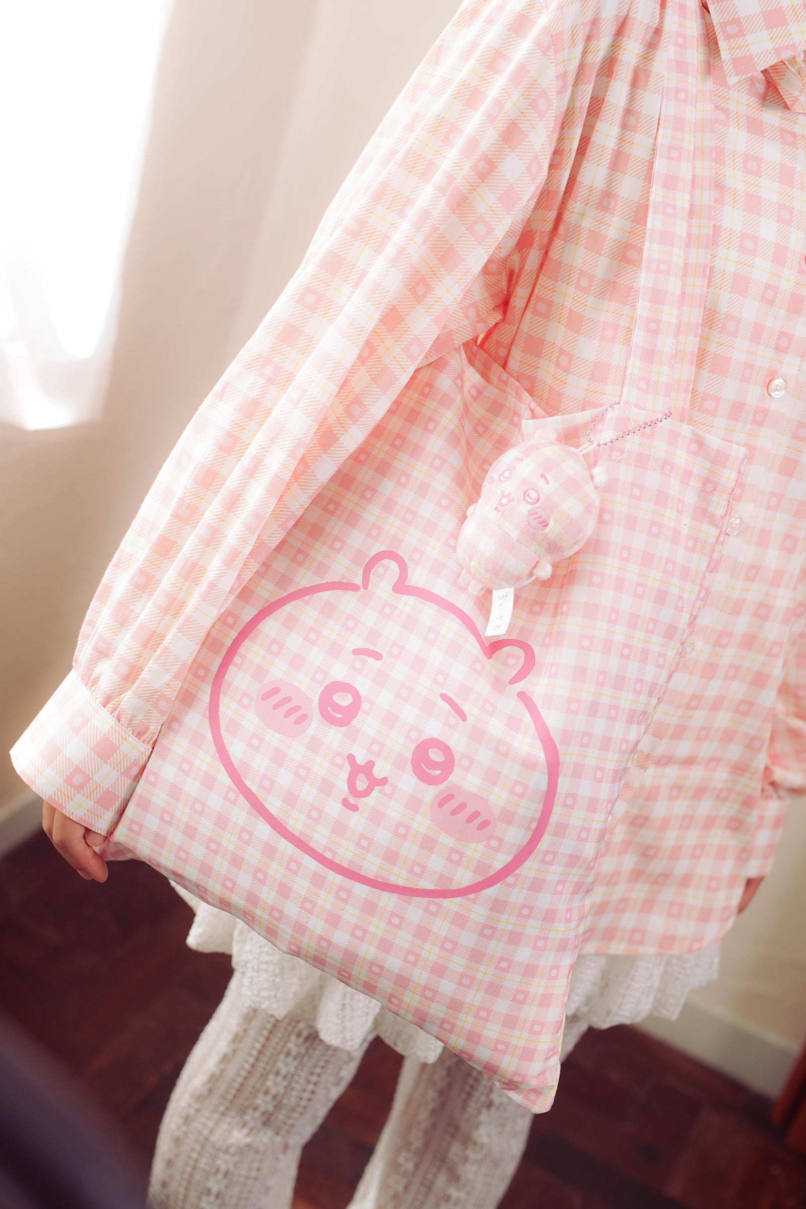 ちいかわ チェックシリーズ トートバッグ（チャーム付き） ちいかわ ピンク