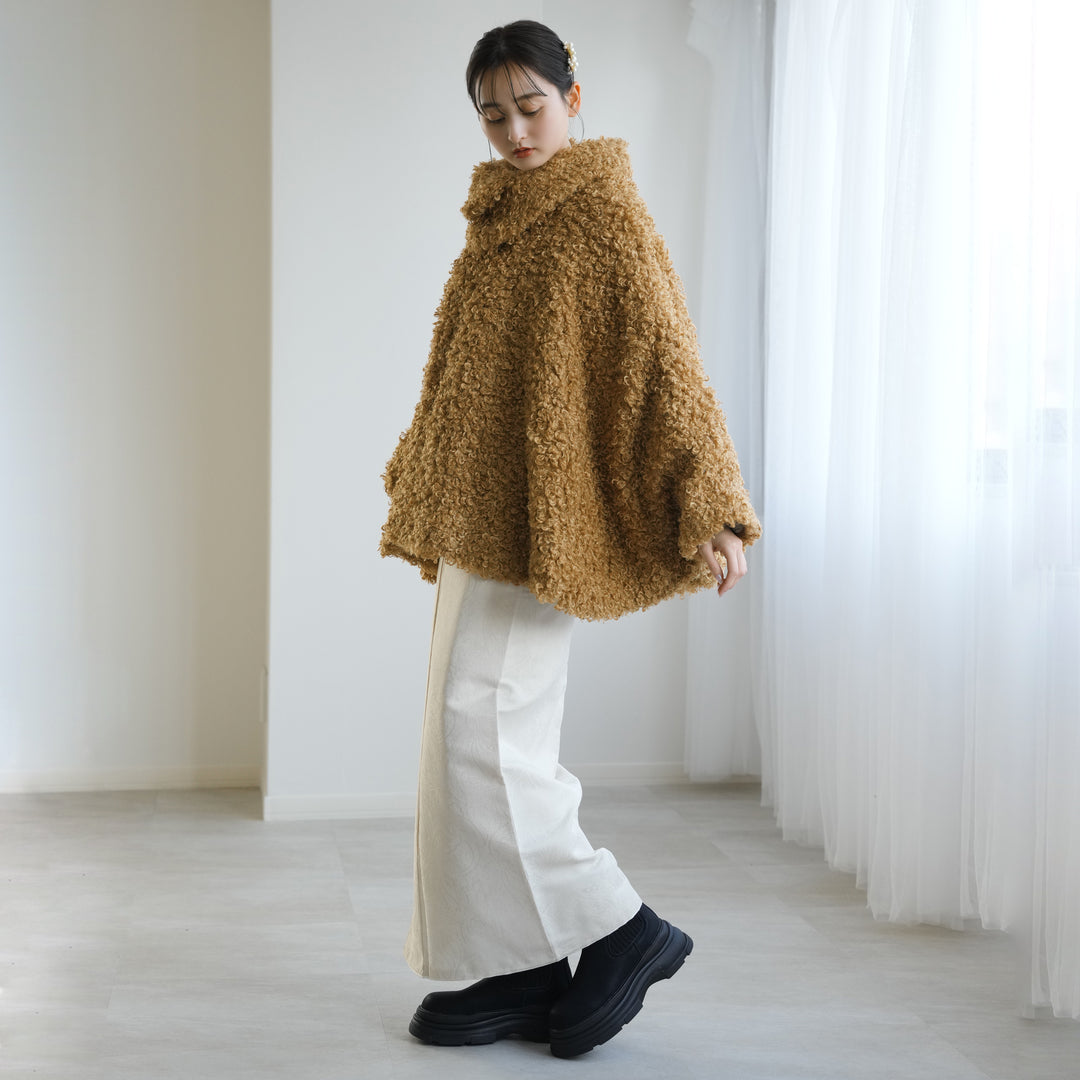 着物コート プードルファー】キャメル 猫 ポンチョ 和洋兼用 和装