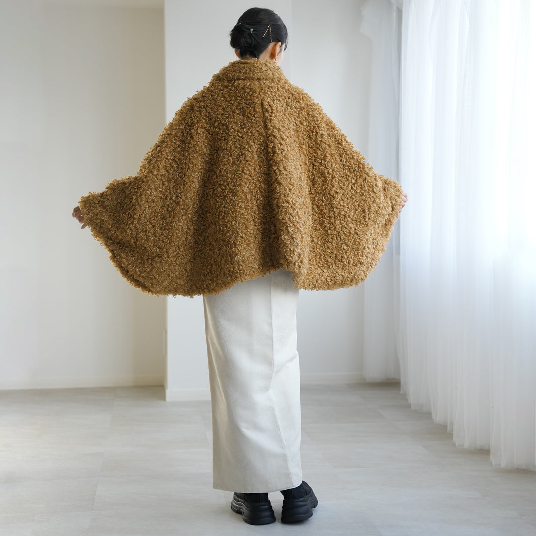 着物コート プードルファー】キャメル 猫 ポンチョ 和洋兼用 和装