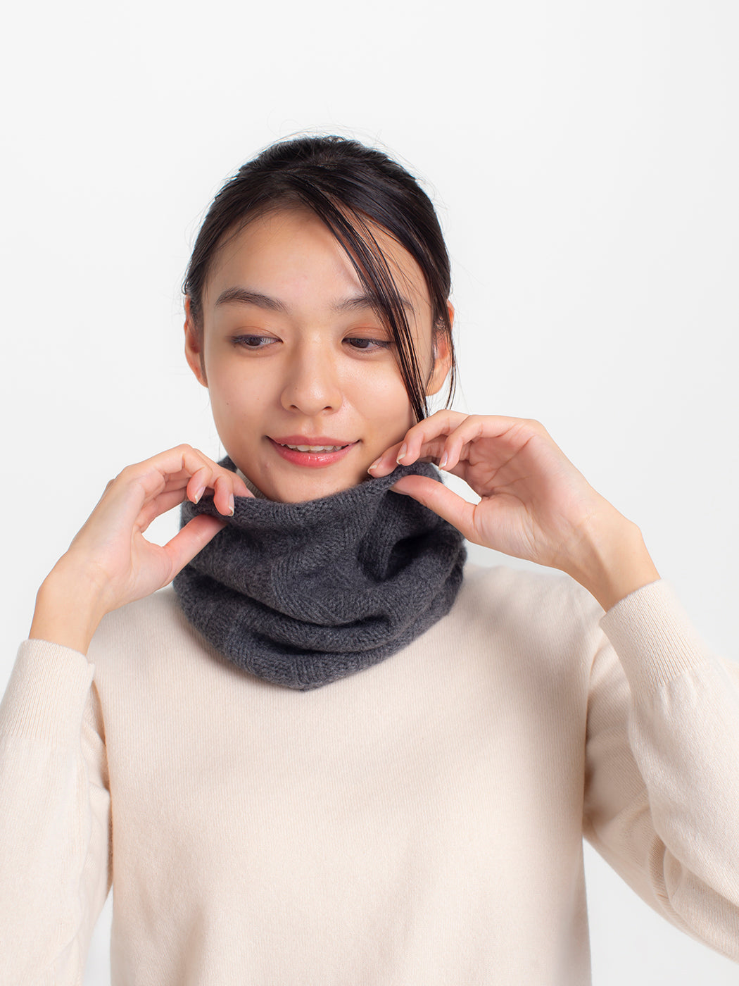 100% Cashmere Wide Rib Neck Warmer [Accessories Made in Japan