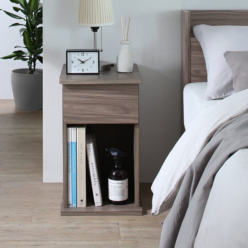 サイドテーブル 収納 木製 寝室 ナイトテーブル 引出し・コンセント付