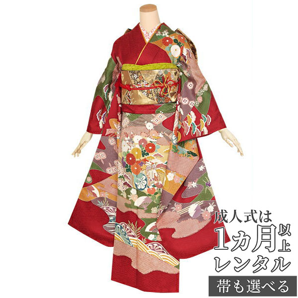 楽天市場】【成人式 振袖 レンタル】RS1413 正絹 赤 熨斗に花桜フル