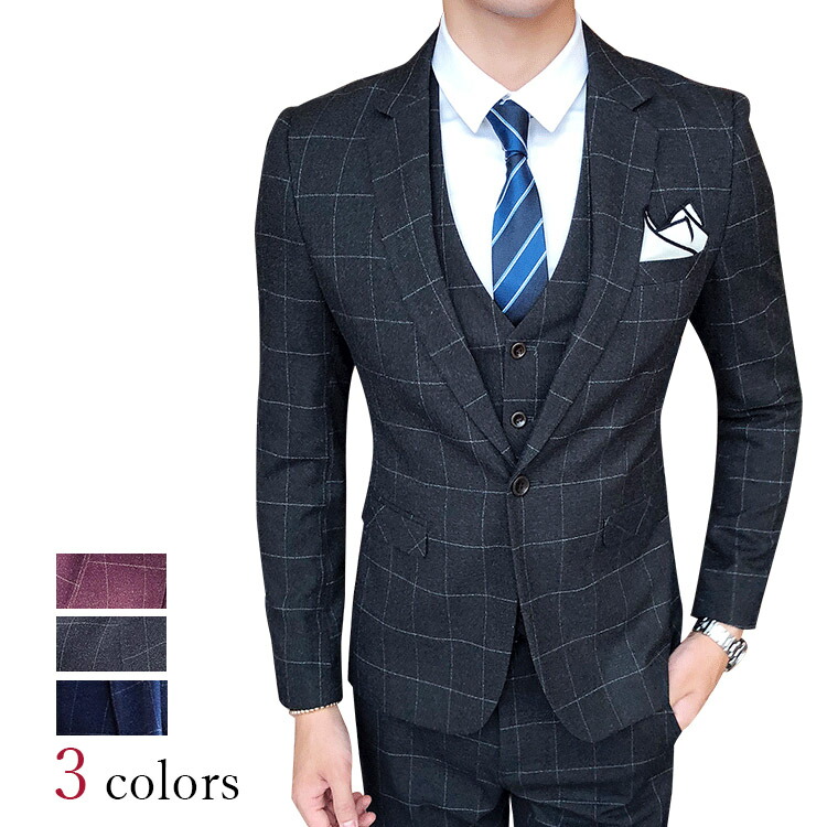 楽天市場】3ピーススーツ メンズ 紳士服 秋物 チェック柄 スリーピース