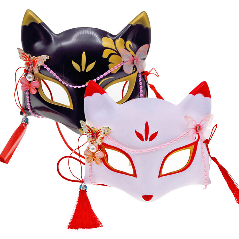 楽天市場】お面 狐面 狐マスク きつね 仮面 白 黒 ダンス ヒップホップ