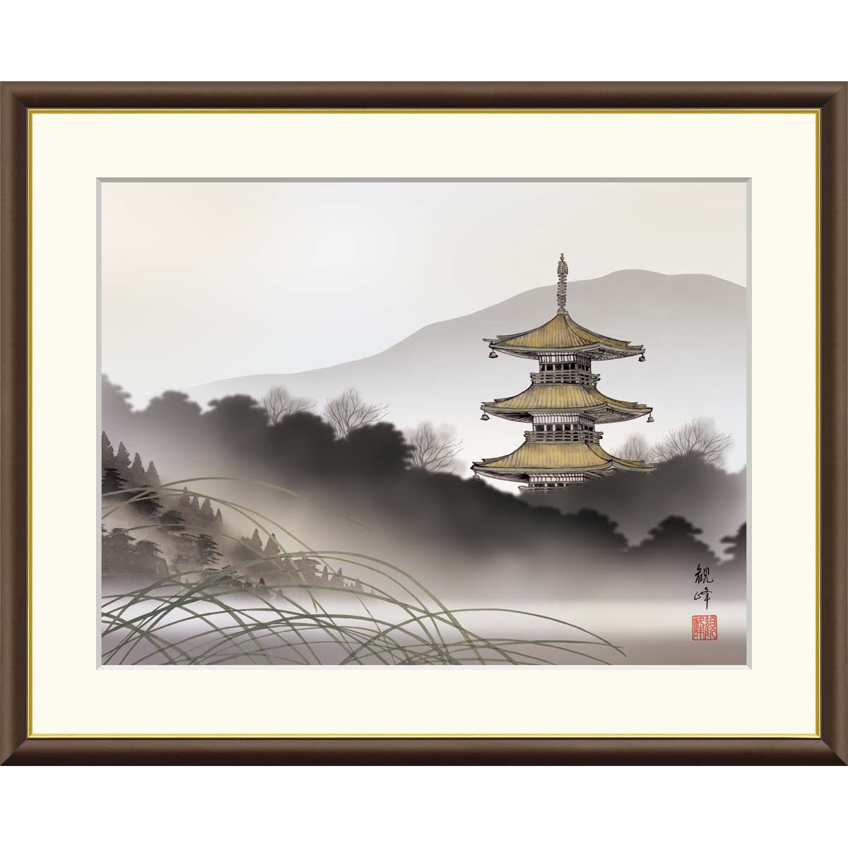 楽天市場】絵画 現代日本画 山水画 塔景 塔景望郷 田村竹世 額入り