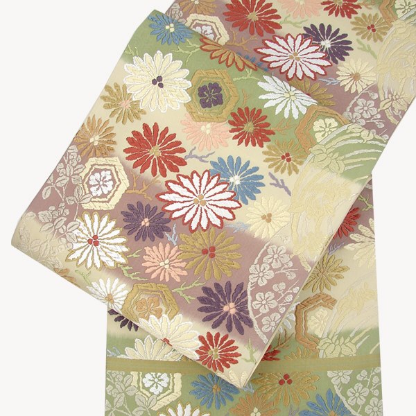 楽天市場】正絹 西陣袋帯 菊花縫箔文 : 楽市きもの館